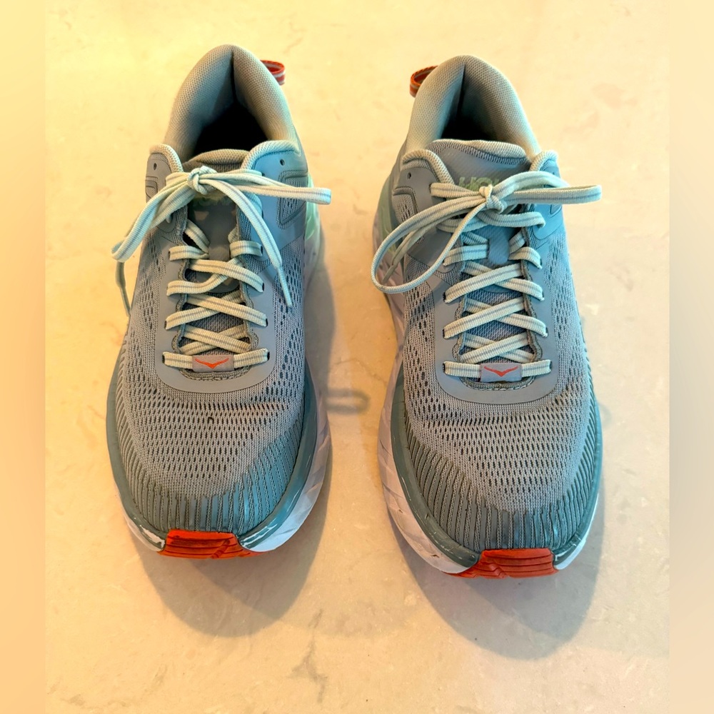 Hoka Women's Sneakers in Light Blue with Orange Accents